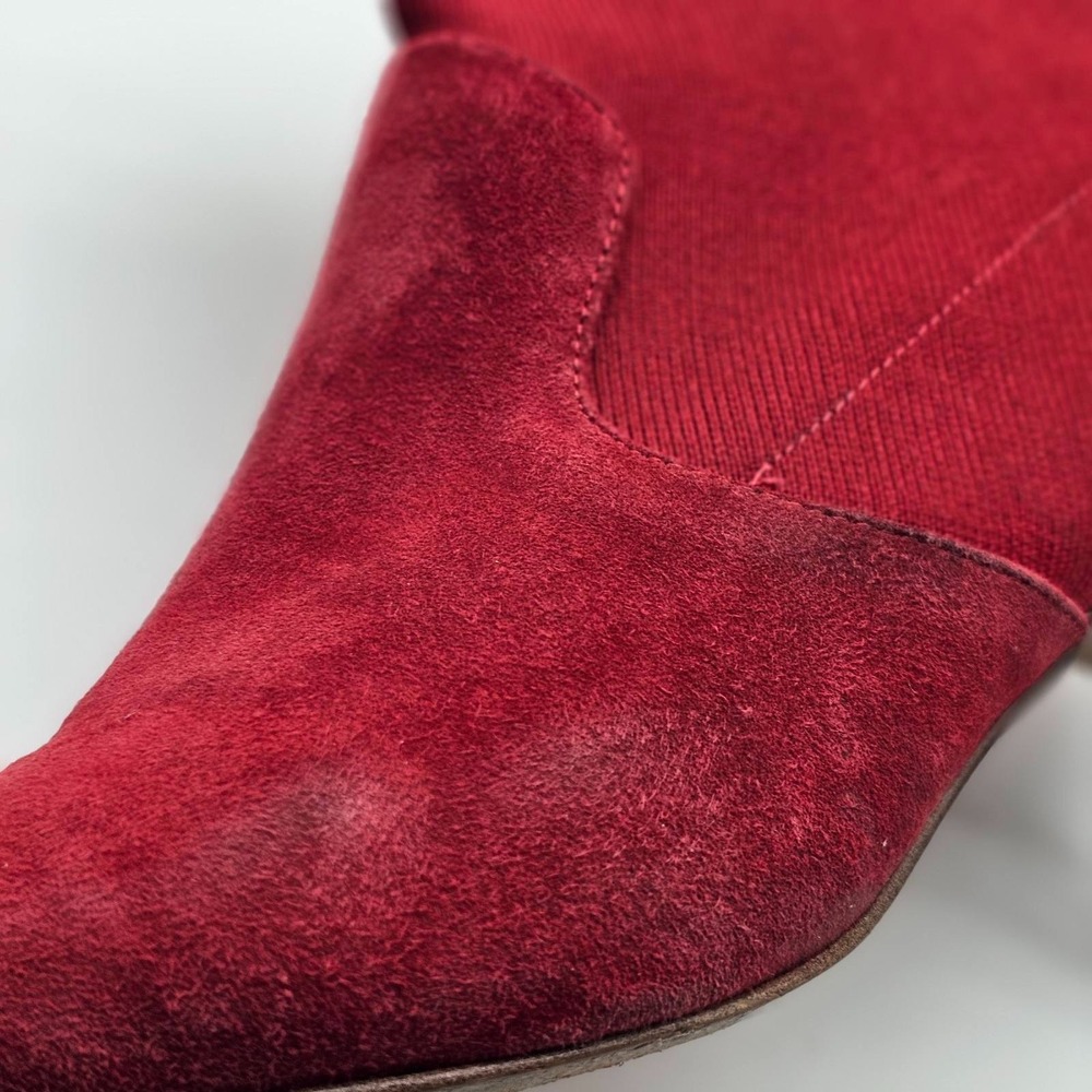 Halston Women Size 9 Sock Red Booties Suede Stretchy Pointy Toe Valentine Day - Picture 12 of 14